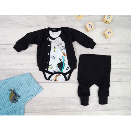 Komplet 3cz body + spodnie + bomberka czarny DINO