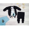 Komplet 3cz body + spodnie + bomberka czarny DINO