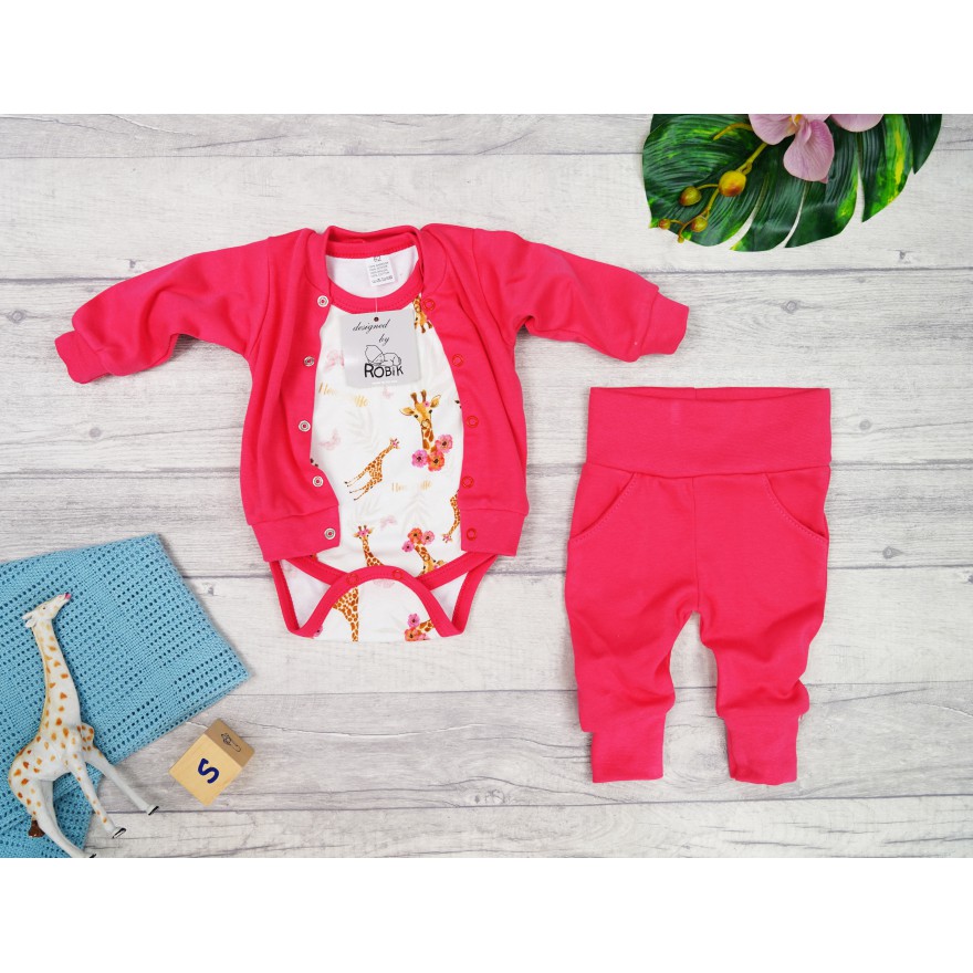 Komplet 3cz body + spodnie + bomberka malinowy ŻYRAFA