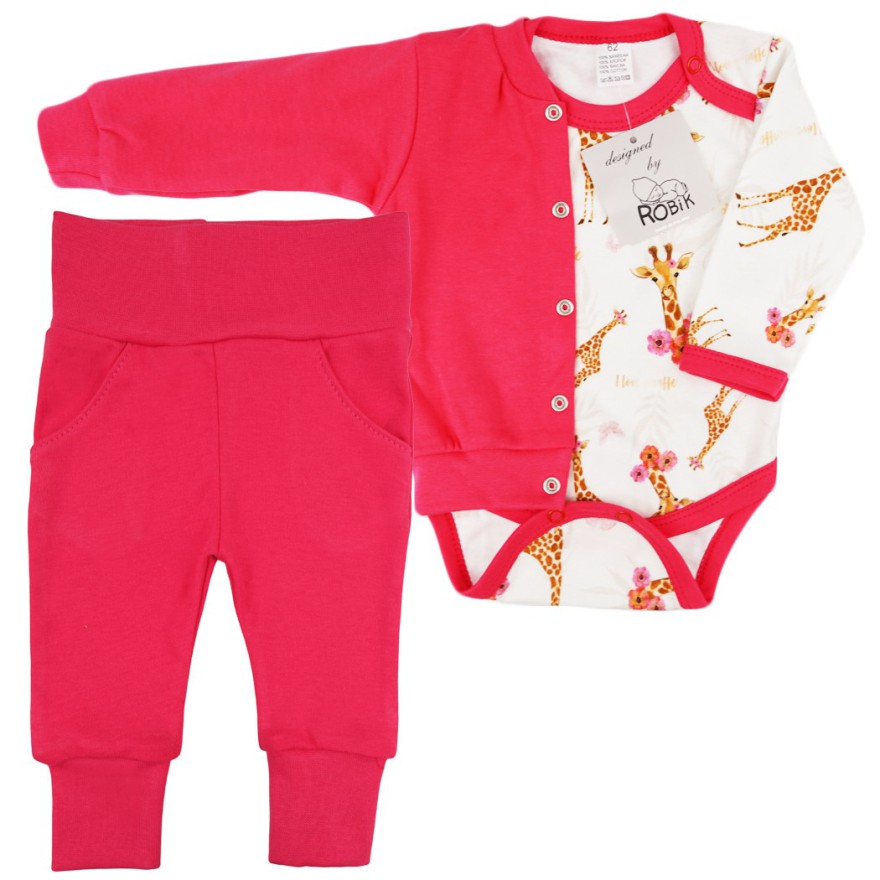 Komplet 3cz body + spodnie + bomberka malinowy ŻYRAFA
