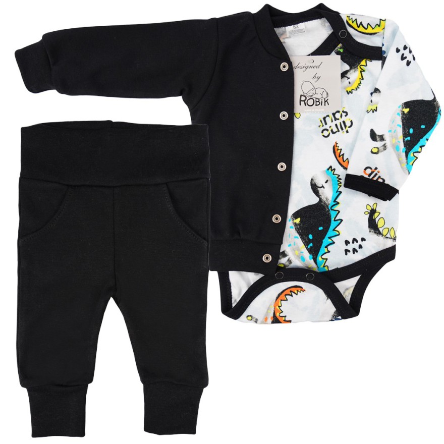 Komplet 3cz body + spodnie + bomberka czarny DINO