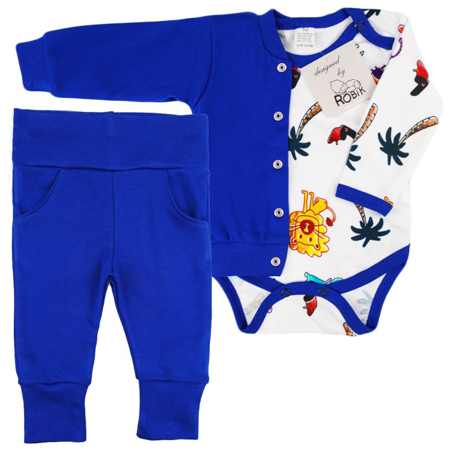 Komplet 3cz body + spodnie + bomberka chabrowy ZOO