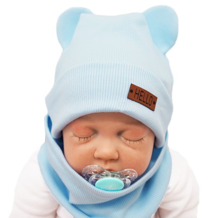 Niebieski komplet BEAR czapka + komin wiosna/jesień