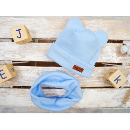 Niebieski komplet BEAR czapka + komin wiosna/jesień