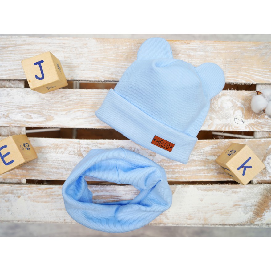 Niebieski komplet BEAR czapka + komin wiosna/jesień