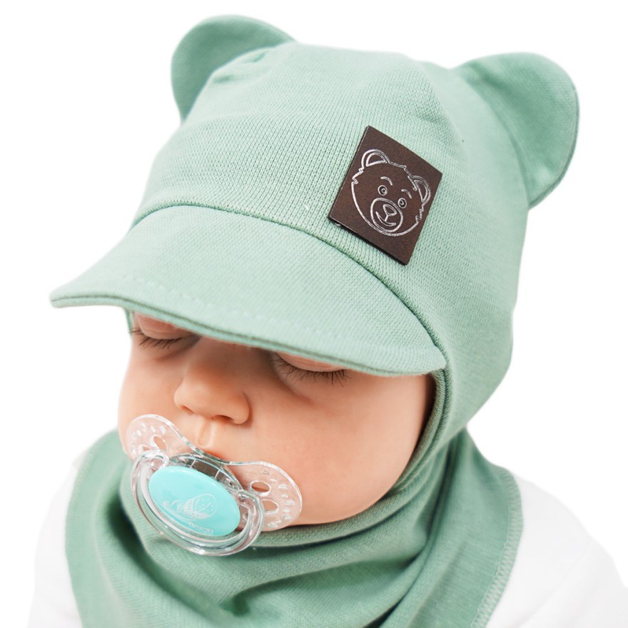 Seledynowy komplet IREK czapka + apaszka wiosna/jesień