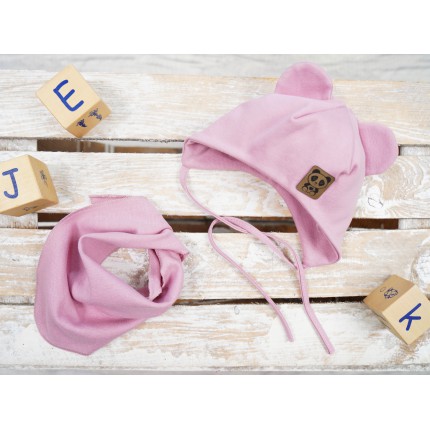Różowy komplet BASIA czapka + apaszka wiosna/jesień
