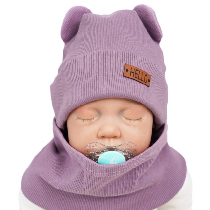 Bakłażan komplet BEAR czapka + komin wiosna/jesień