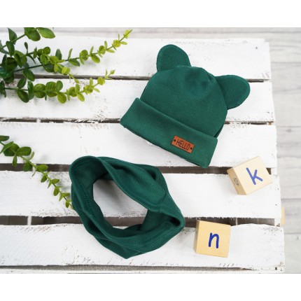 Butelkowy komplet BEAR czapka + komin wiosna/jesień