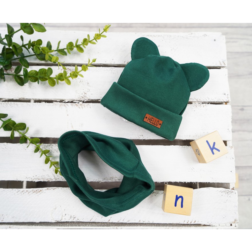 Butelkowy komplet BEAR czapka + komin wiosna/jesień