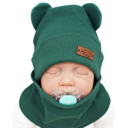 Butelkowy komplet BEAR czapka + komin wiosna/jesień