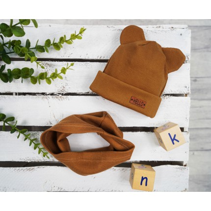 Brązowy komplet BEAR czapka + komin wiosna/jesień