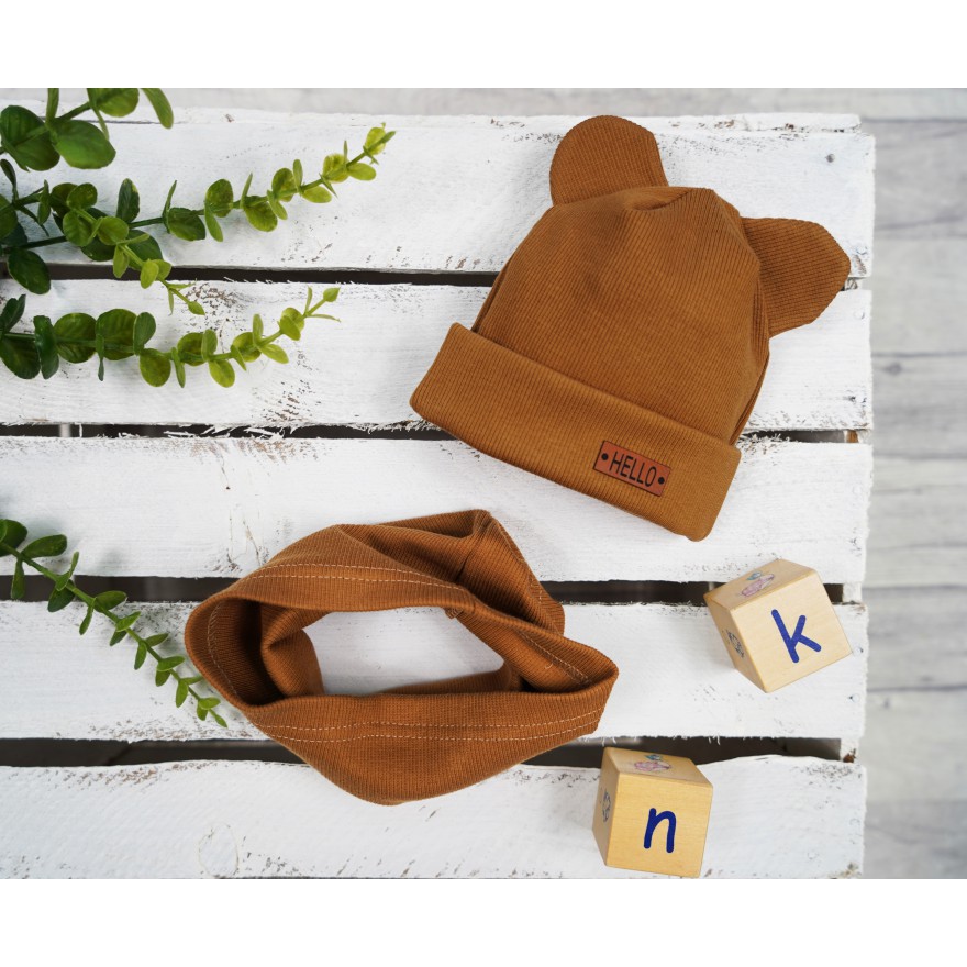 Brązowy komplet BEAR czapka + komin wiosna/jesień