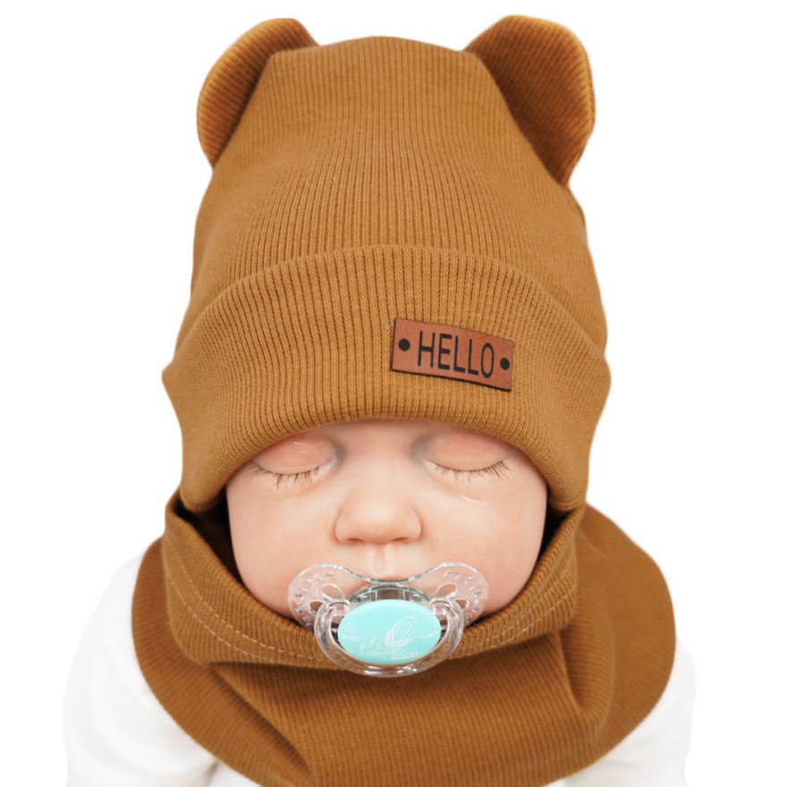 Brązowy komplet BEAR czapka + komin wiosna/jesień