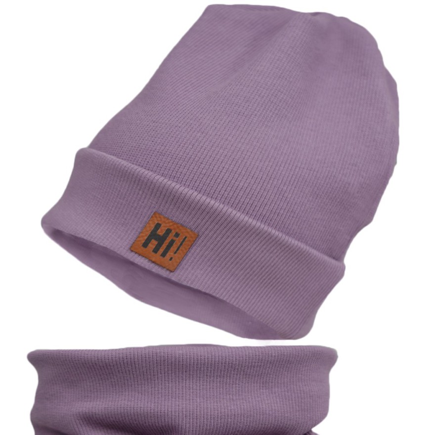 Bakłażan komplet HI! czapka + komin wiosna/jesień