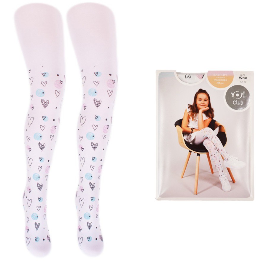 Białe RAJSTOPY MIKROFIBRA 40 DEN kolorowe serca