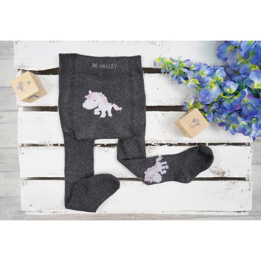 RAJSTOPY dziecięce grafitowe z jednorożcem wzór 519