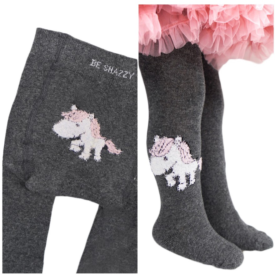 RAJSTOPY dziecięce grafitowe z jednorożcem wzór 519