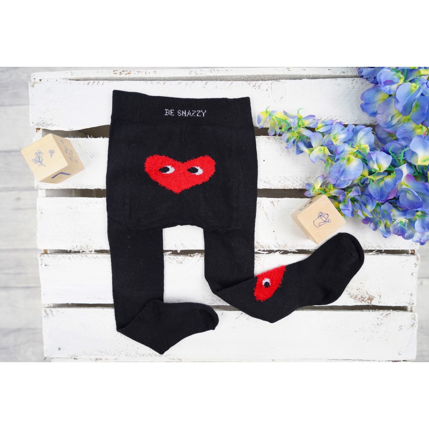 RAJSTOPY dziecięce czarne z sercem wzór 524