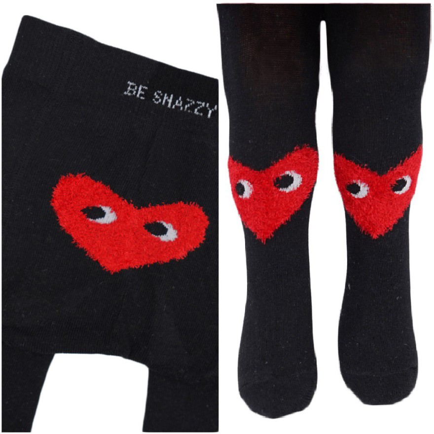 RAJSTOPY dziecięce czarne z sercem wzór 524