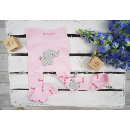 RAJSTOPY dziecięce różowe ze słoniem wzór 521