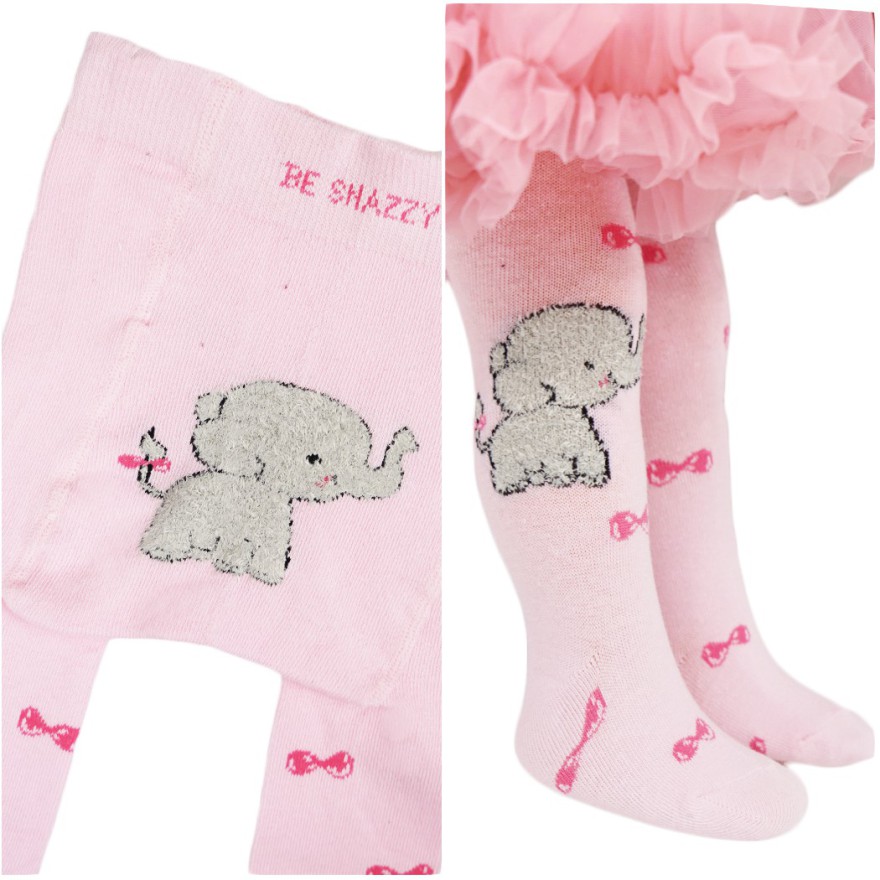 RAJSTOPY dziecięce różowe ze słoniem wzór 521