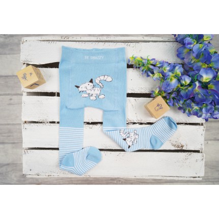 RAJSTOPY dziecięce niebieskie z kotem wzór 522