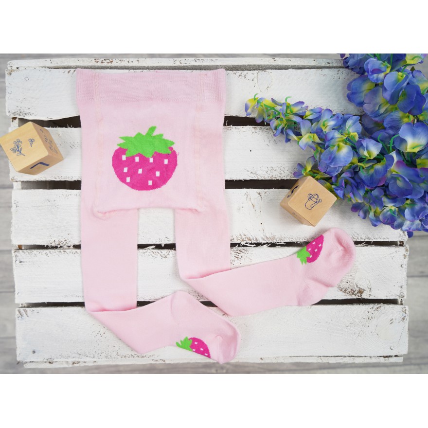 RAJSTOPY dziecięce różowe z truskawką wzór 531