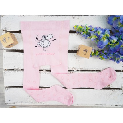 RAJSTOPY dziecięce różowe z owcą wzór 535