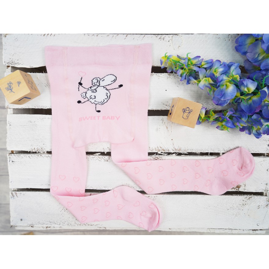 RAJSTOPY dziecięce różowe z owcą wzór 535