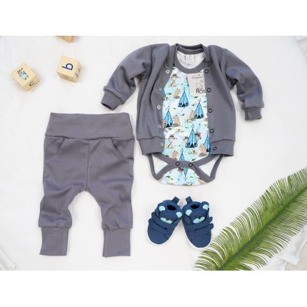 Komplet 3cz body + spodnie + bomberka grafitowy SZOP