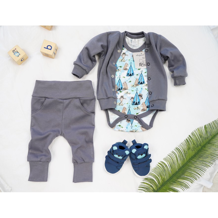 Komplet 3cz body + spodnie + bomberka grafitowy SZOP