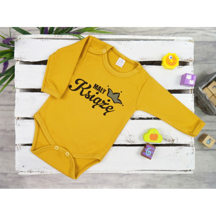 Musztardowe BODY MAŁY KSIĄŻĘ długi rękaw wzór 712