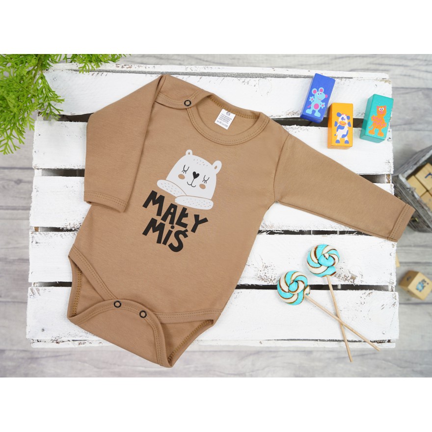 Kawowe BODY MAŁY MIŚ długi rękaw wzór 714