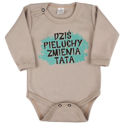 Piaskowe BODY DZIŚ PIELUCHY ZMIENIA TATA długi rękaw wzór 713