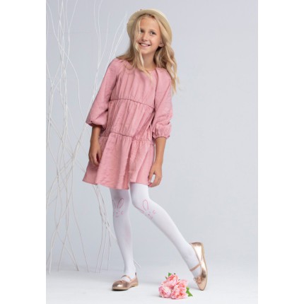 Białe RAJSTOPY MIKROFIBRA 40 DEN królik na kolanie BROKAT