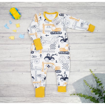 Pajac bez stópek RAMPERS musztarda w koparki pajacyk rosnący 386m