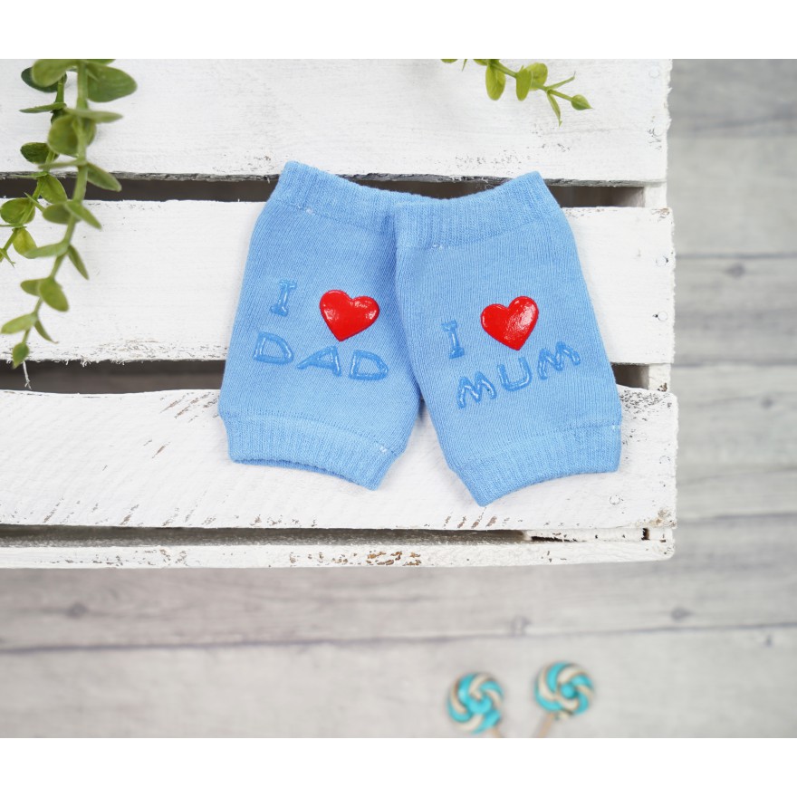 Niebieskie NAKOLANNIKI z ABS i love mum dad DO RACZKOWANIA