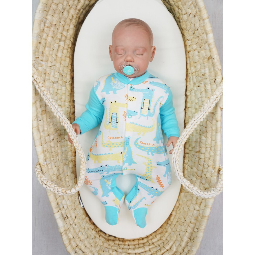 Pajac pajacyk bawełniany błękitny  w krokodyle wzór 392