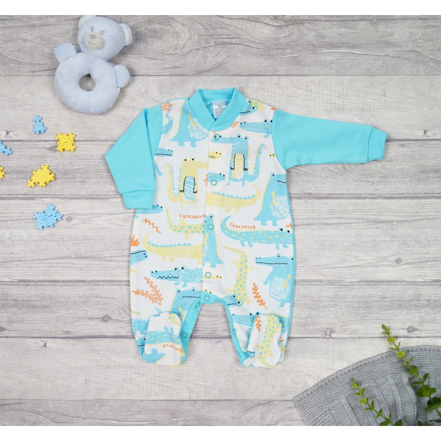 WCZEŚNIAK pajac pajacyk błękitny krokodyle 392 bawełna