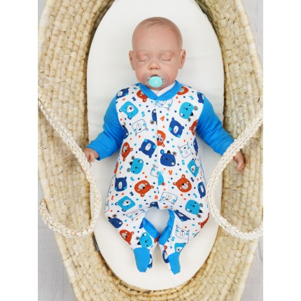 WCZEŚNIAK pajac pajacyk niebieski w misie i kropki 391n bawełna