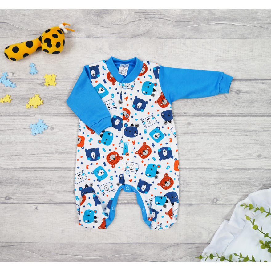 WCZEŚNIAK pajac pajacyk niebieski w misie i kropki 391n bawełna