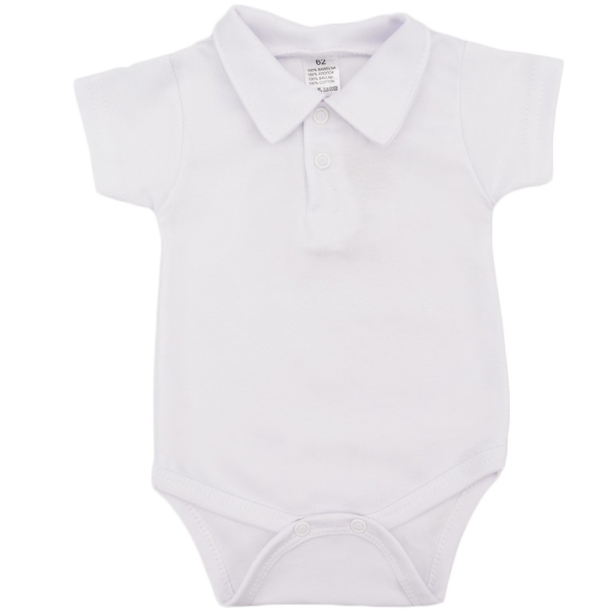 Białe BODY POLO z kołnierzykiem koszula krótki rękaw CHRZEST