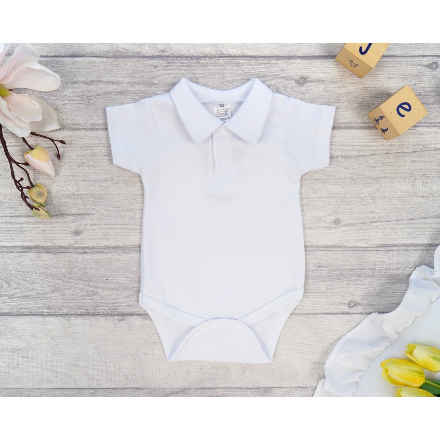 Białe BODY POLO z kołnierzykiem koszula krótki rękaw CHRZEST
