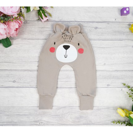 Piaskowe SPODNIE bawełniane MIŚ do nauki samodzielności z wyciąganą gumką