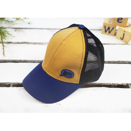 CZAPKA Z DASZKIEM chłopięca granatowo- beżowa bejsbolówka HEY!