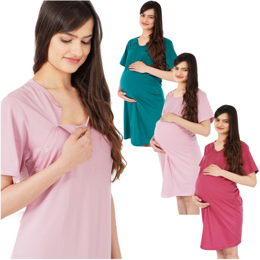 3pak KOSZULA NOCNA ciążowa do karmienia napy but.róż.bord.