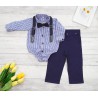 KOMPLET DLA CHŁOPCA body- koszula w kratkę, spodnie, muszka, szelki