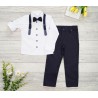 KOMPLET DLA CHŁOPCA biała koszula, spodnie, muszka, szelki