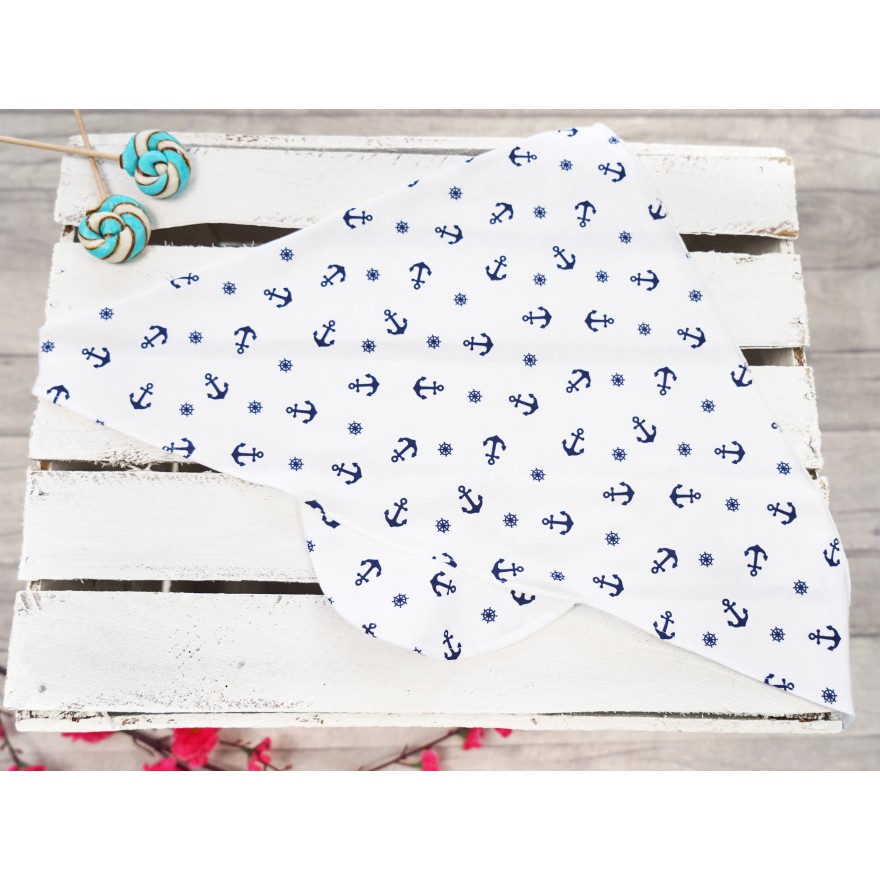 Biała czapka CHUSTA w kotwice z daszkiem wiązana LATO